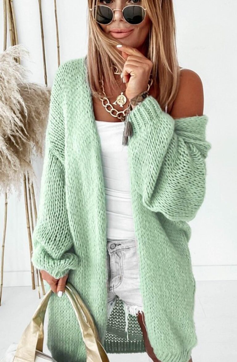 Marcia Longline Knitted Cardigan-Mint